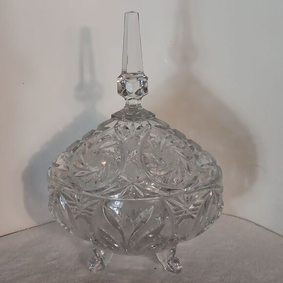 Vtg. Crystal Footed Compote/Candy Covered Candy Dish w/Prism - Picture 1 of 7